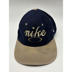 VINTAGE Nike Script Logo Snapback Hat Navy Embroidered Swoosh Logo Adjustable